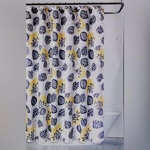 Shower Curtain Fabric Botanical Leaf Print Multicolor Blue Black Grey Yellow